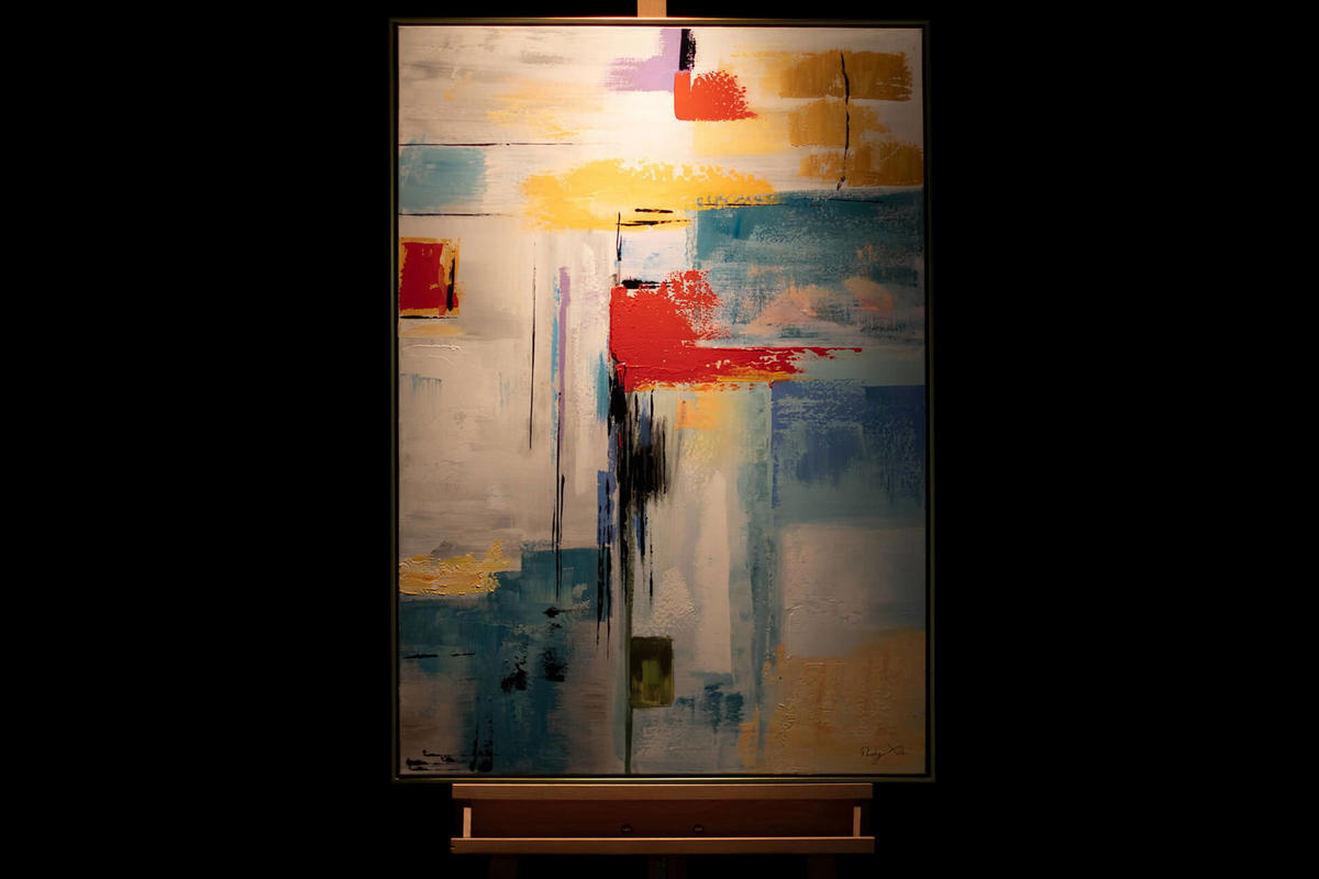 RUČNE MAĽOVANÝ AKRYLOVÝ OBRAZ 77,5/102,5 cm, viacfarebný, abstraktný geometrický motív - viacfarebná, textil (77.5/102.5cm) - KUNSTLOFT