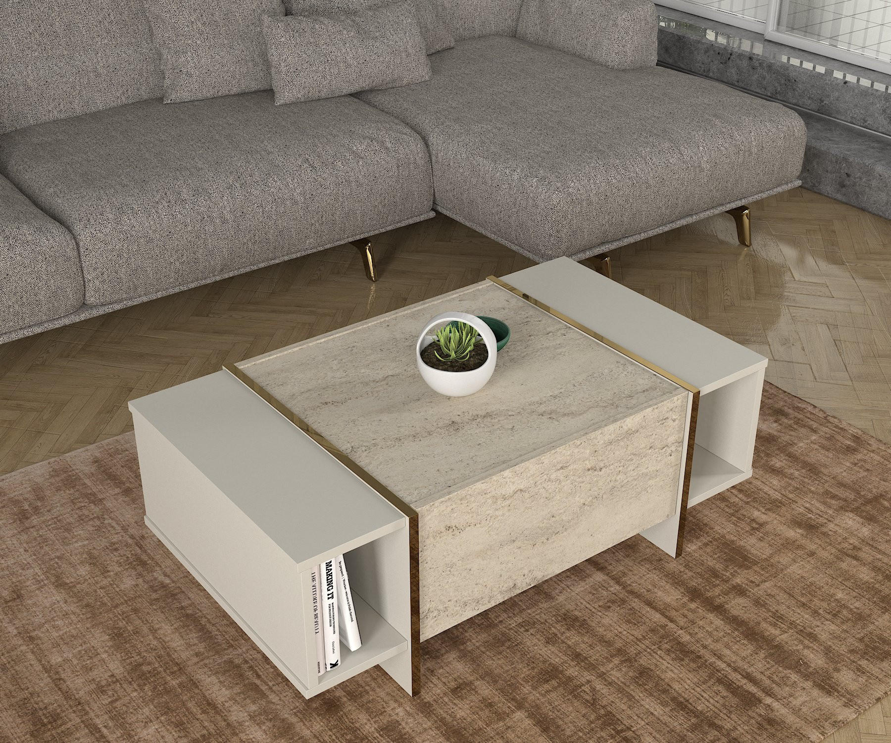 COUCHTISCH Veyron Beige Granit Optik - Beige, Holzwerkstoff (60/104/37cm) - moebel17