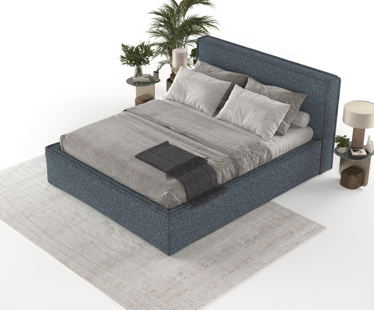 POLSTERBETT Sato mit Stauraum 120/200 cm Marineblau im Modesto Stoff - Schwarz/Naturfarben, Holz/Holzwerkstoff (120/200cm) - AltaBeds