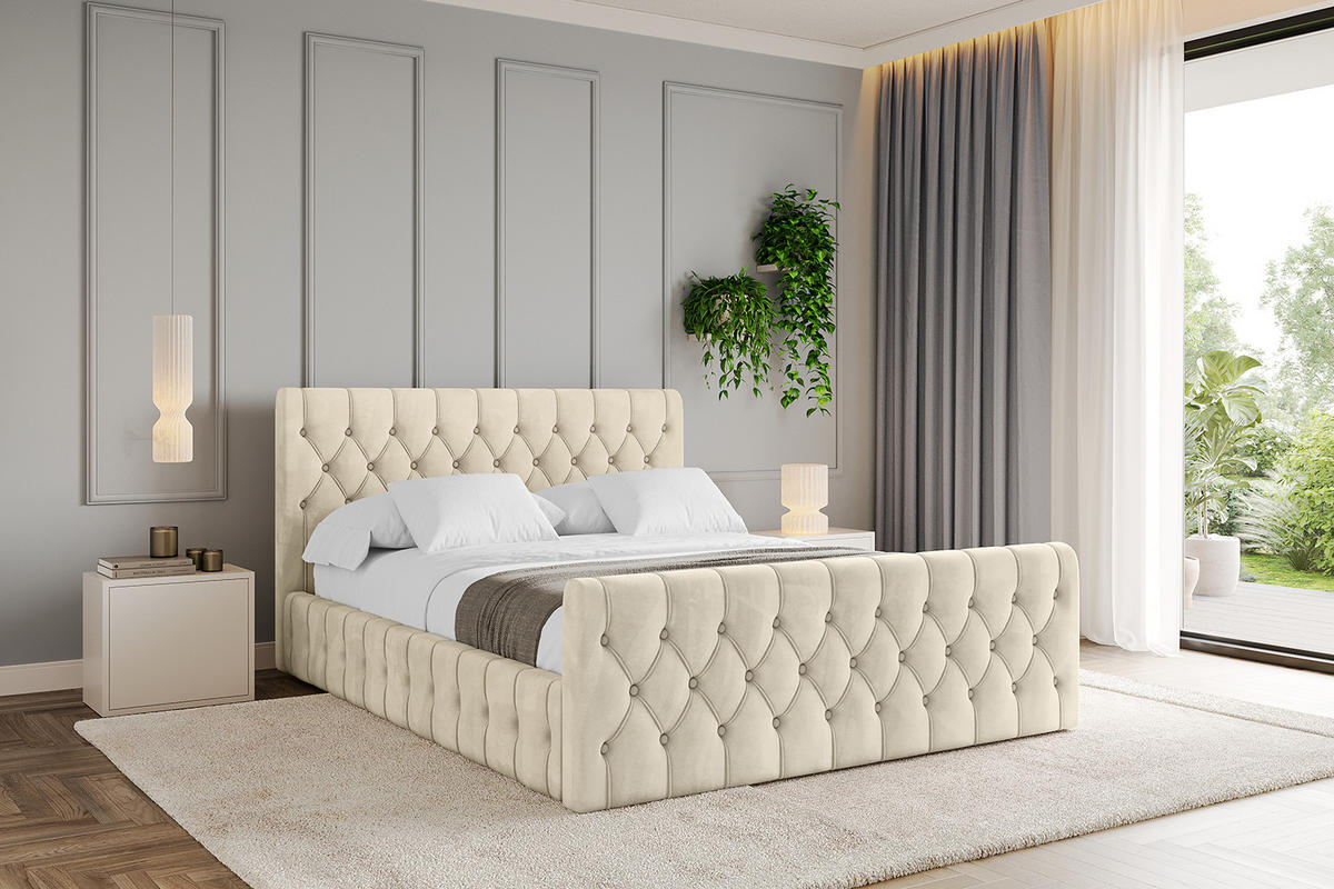 POLSTERBETT mit Bettkasten, Fußteil und Lattenrost, Boxbett ohne Matratze - LARO-Z 200x200 Beige - Ecru, Holzwerkstoff/Textil (200/200cm) - ALTDECOR