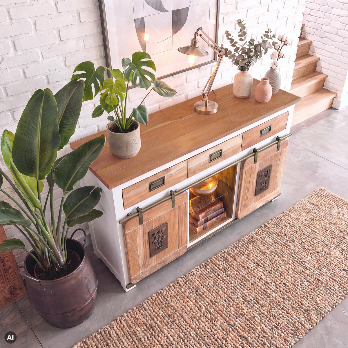 SIDEBOARD Mango / Altholz 150x45x90 weiß lackiert RAILWAY LUX #500 - Weiß, Holz (150/90/45cm) - Massivmoebel24