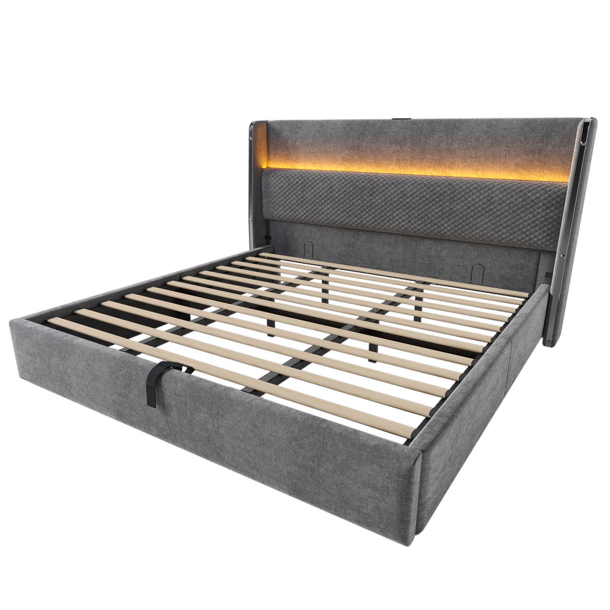 POLSTERBETT 180/200 cm in Grau Leinen mit Bettkasten, LED und USB/Type-C - Grau, Holzwerkstoff/Textil (180/200cm) - STILVORA