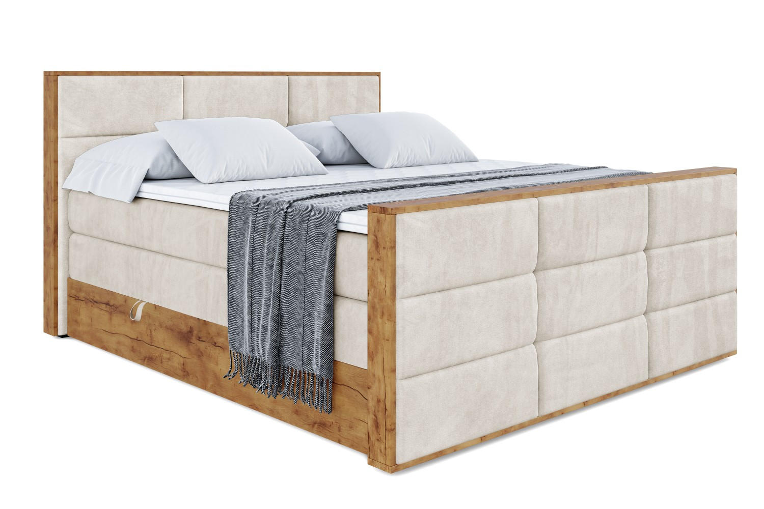 BOXSPRINGBETT mit Matratze H3|H4 und Lattenrost - LOLLI1-Z KING-120x200 - Beige Casablanca - Beige, Holzwerkstoff (120/200cm) - ALTDECOR