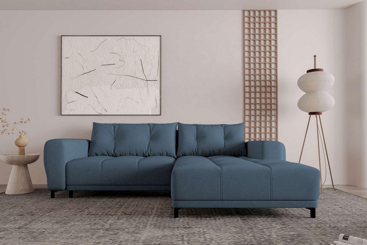 ECKSOFA Massimo Strukturstoff Dunkelblau inkl. Schlaffunktion Rechts - Schwarz/Dunkelblau, Textil/Metall (246/177cm) - 99rooms