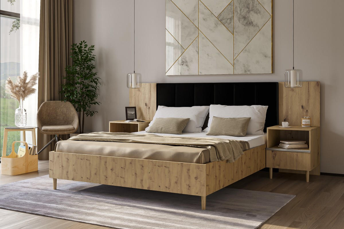 DOPPELBETT Luk II 160/200 cm ohne Matratze, Lattenrost, Bettkasten, artisan, schwarz - Schwarz/Eiche Artisan, Kunststoff (160/200cm) - Margaret Hadas24