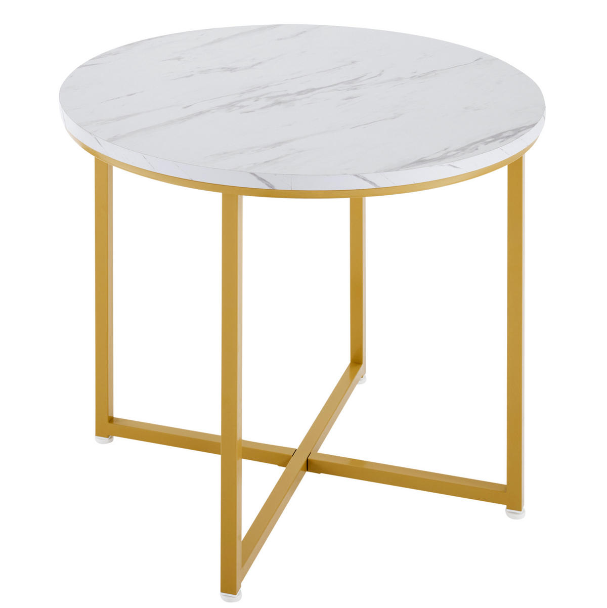 TISCHGRUPPE für 4 Personen mit Samtstühlen und rundem Tisch Ø 80 cm - Weiß, Holzwerkstoff (80/75/80cm) - BEAOK