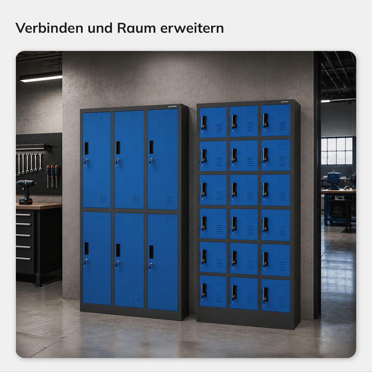 MITARBEITERSPIND KAROL 18 Fächer 90 x 185 x 40 cm - Blau/Anthrazit, Metall (90/185/40cm) - Jan Nowak