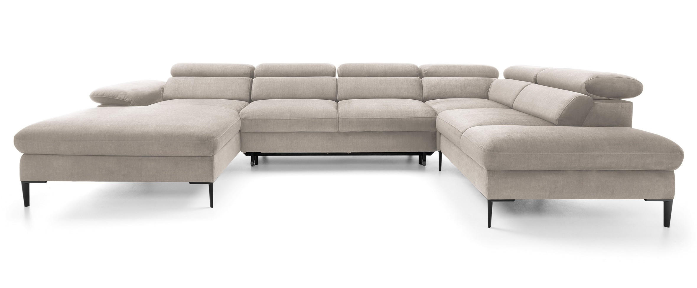 ECKSOFA U-Form 350 cm Amaro M mit Schlaffunktion, Links, Beige - Beige, Holz (214/353cm) - Emporius