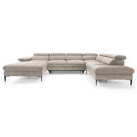 ECKSOFA U-Form 350 cm Amaro M mit Schlaffunktion, Links, Beige - Beige, Holz (214/353cm) - Emporius