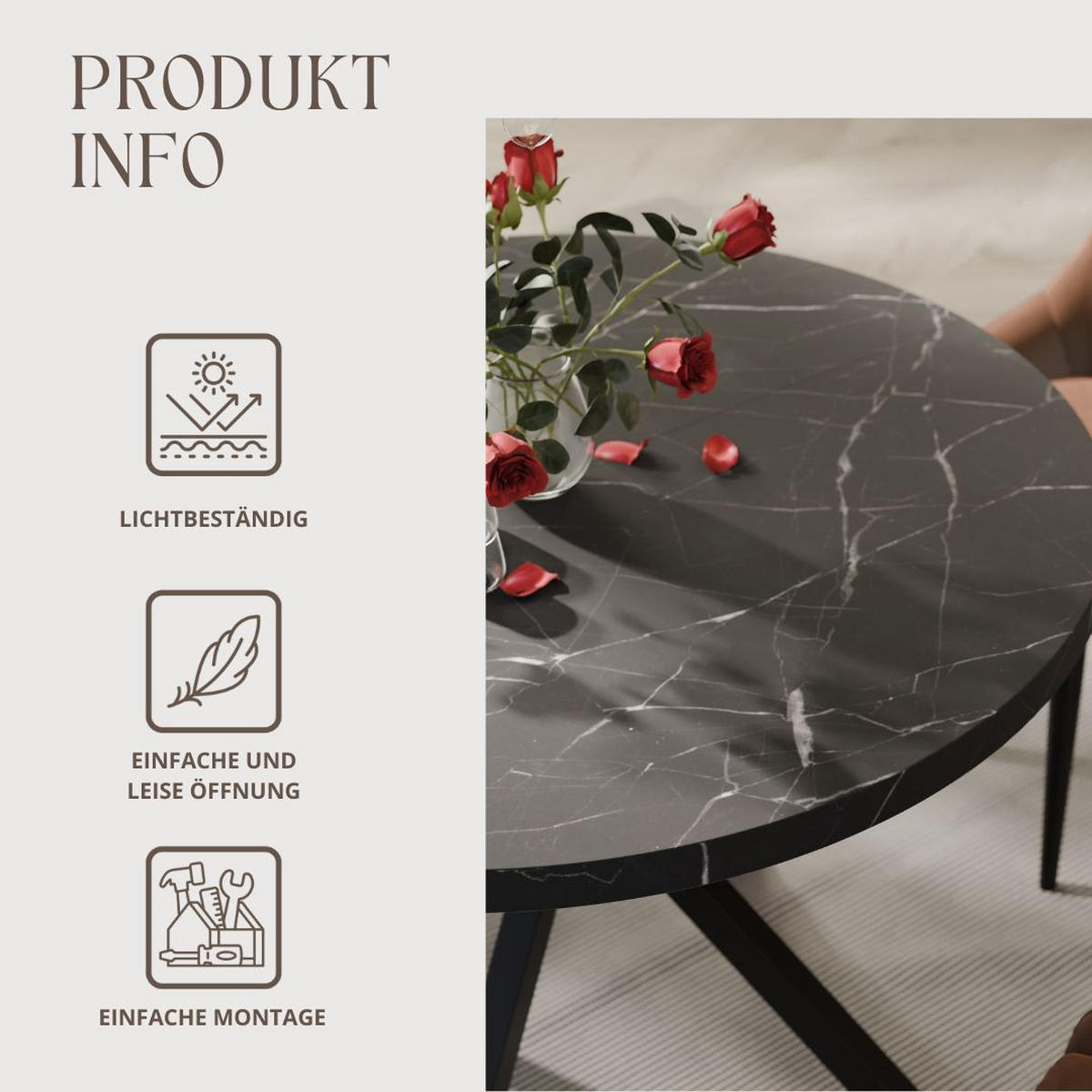 AUSZIEHTISCH MILTON 90-166/76 cm mit Metallgestell, Schwarz / Grigia Pietra - Schwarz/Grau, Holzwerkstoff/Metall (90/90/76cm) - Idohome