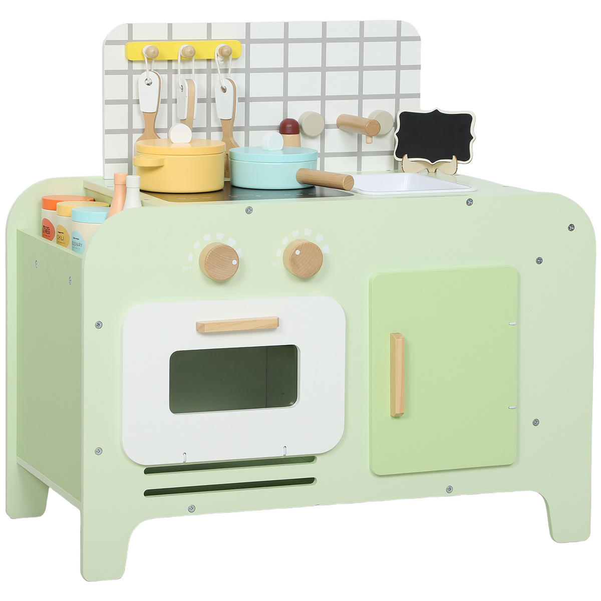 KINDERKÜCHEN-SPIELSET DE-10517 mit Schränken & 15 Zubehör Grün - Grün, Holzwerkstoff (60/31.6/58cm) - ComfortXL