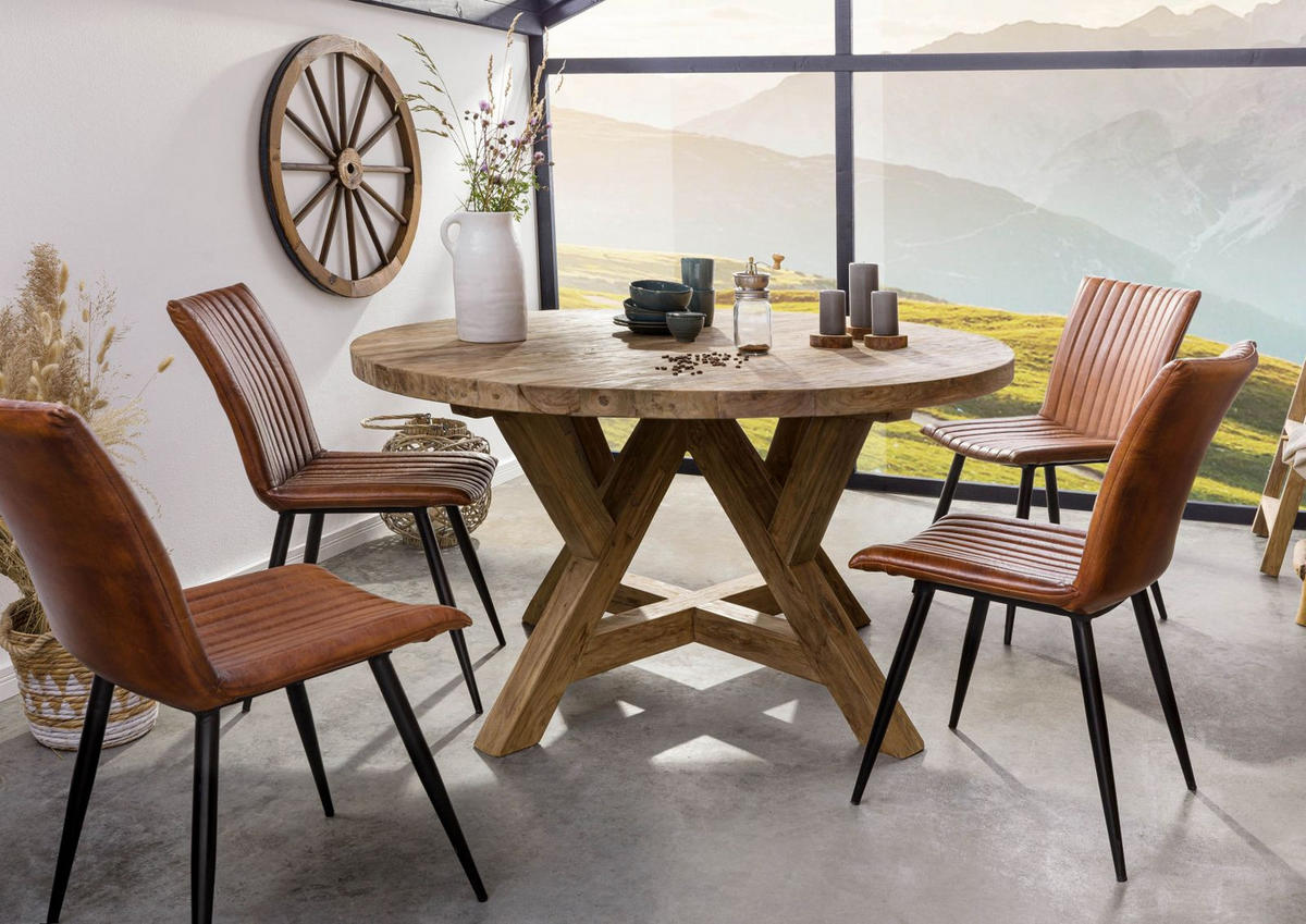 ESSTISCH rund Teak 140x140x78 natur unbehandelt BASSANO #181 - Naturfarben, Holz (140/140/78cm) - Massivmoebel24