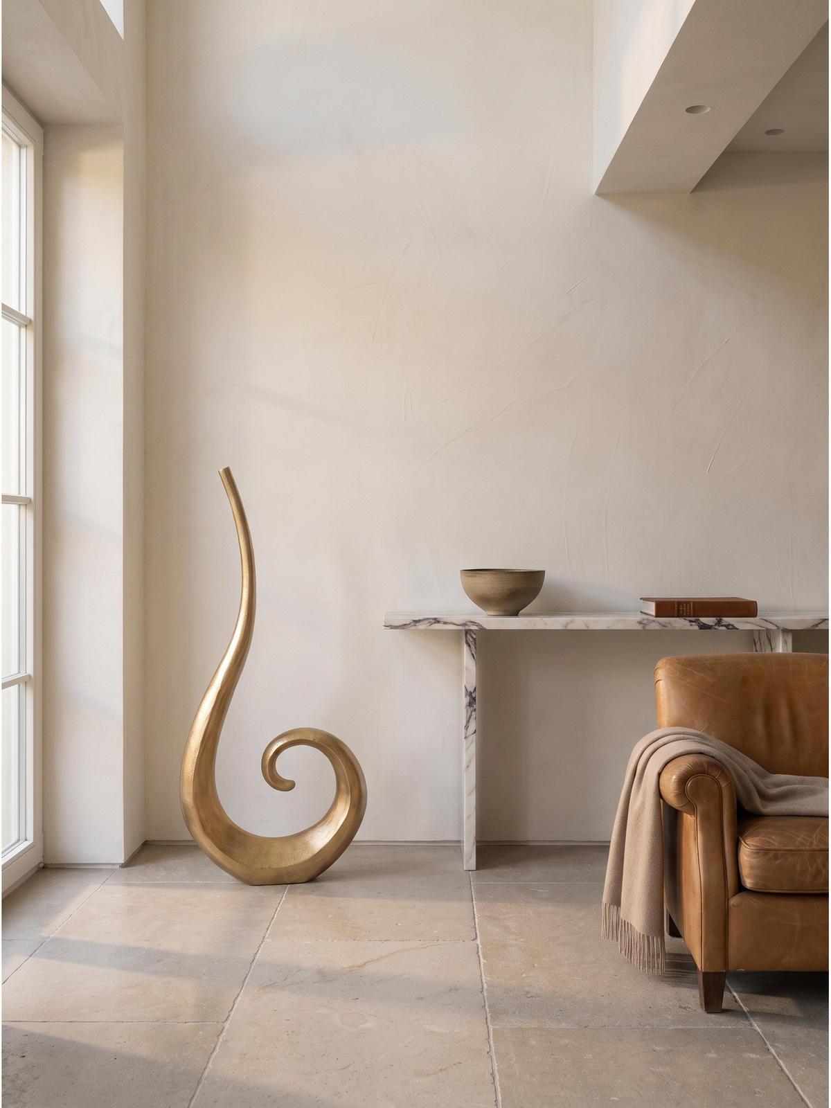 BODENVASE BAVENO, Aluminium, handgefertigt, Gold, 48 x 10 x 100 cm - Goldfarben, Metall (100cm) - KADIMA DESIGN