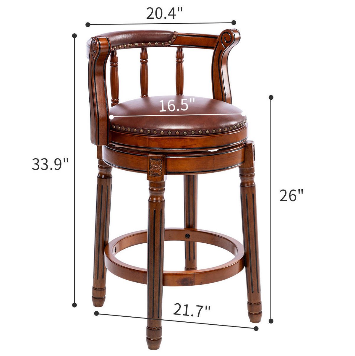 BARSTUHL drehbar Sitzhöhe ca. 75 cm Echtleder Holz Brown - Braun, Holz (54.8/96/54.8cm) - Meubliv
