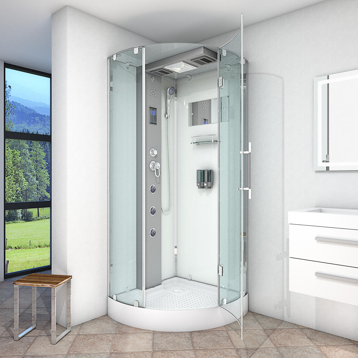 DAMPFDUSCHE Dusche D37-10R2 Weiß 90x90 - Weiß, Glas/Kunststoff (90/90/218cm) - AcquaVapore by Sandra Jentho
