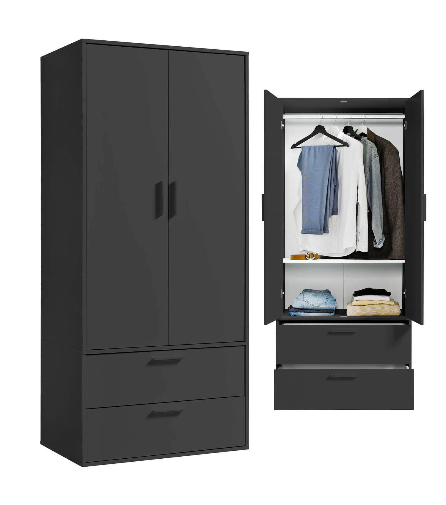 KLEIDERSCHRANK Der Kleiderheld - Anthrazit, Holzwerkstoff (80/180/51cm) - Mokebo
