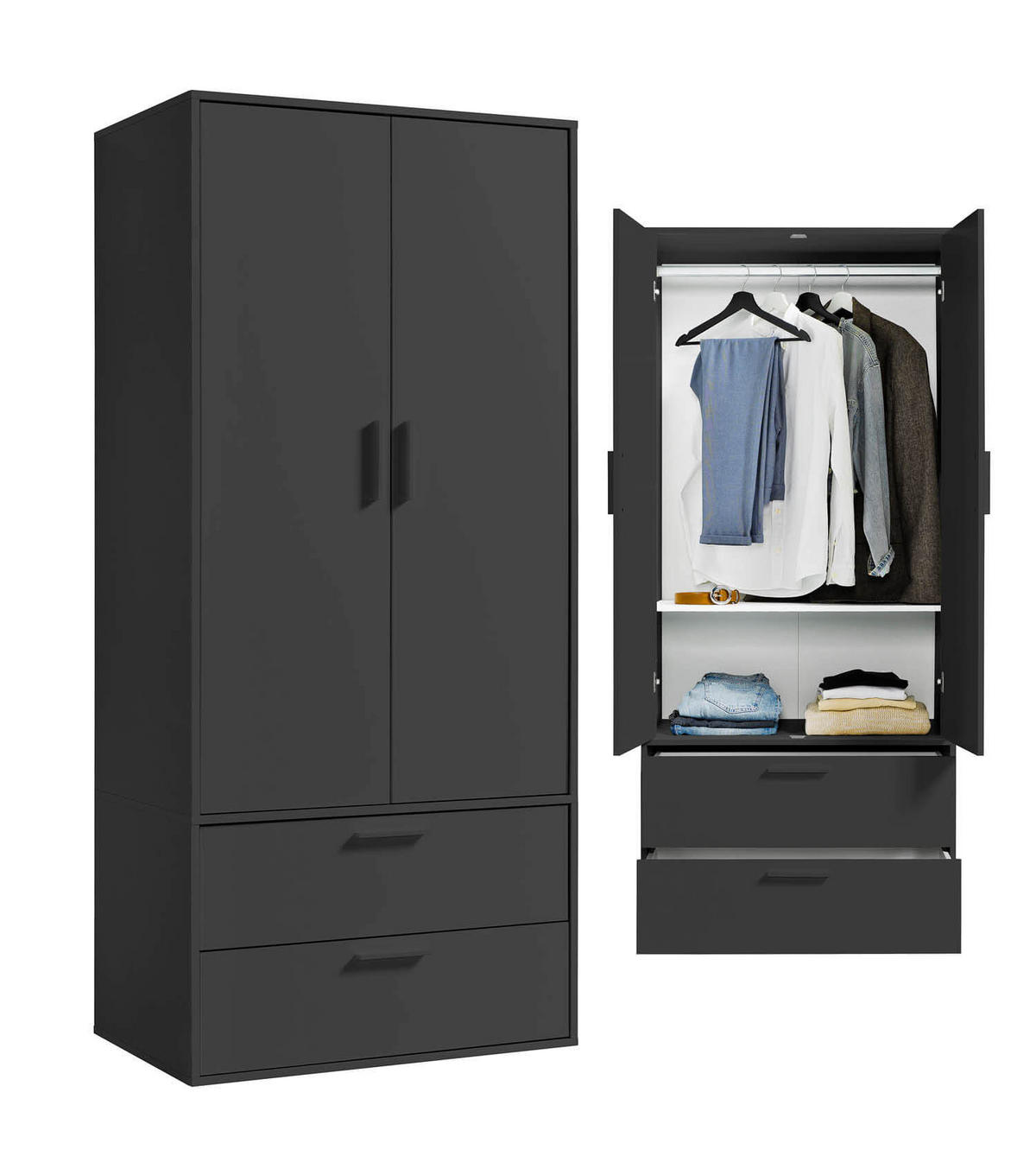 KLEIDERSCHRANK Der Kleiderheld - Anthrazit, Holzwerkstoff (80/180/51cm) - Mokebo