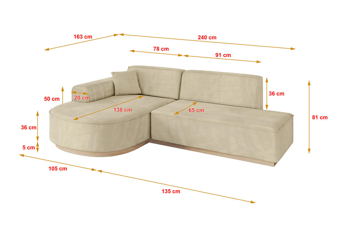 ECKSOFA Ottomane Links ARRIO-L1 - 243x171x83 cm Beige - Beige, Holzwerkstoff/Textil (243/171cm) - ALTDECOR