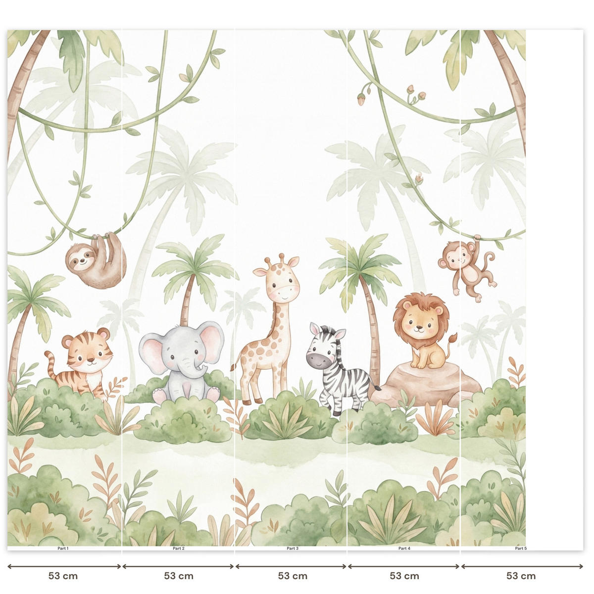 KINDERTAPETE - Tiere - Dschungel - Pastell - 240x240 cm - Weiß, Papier (240/240cm) - OnlyWow