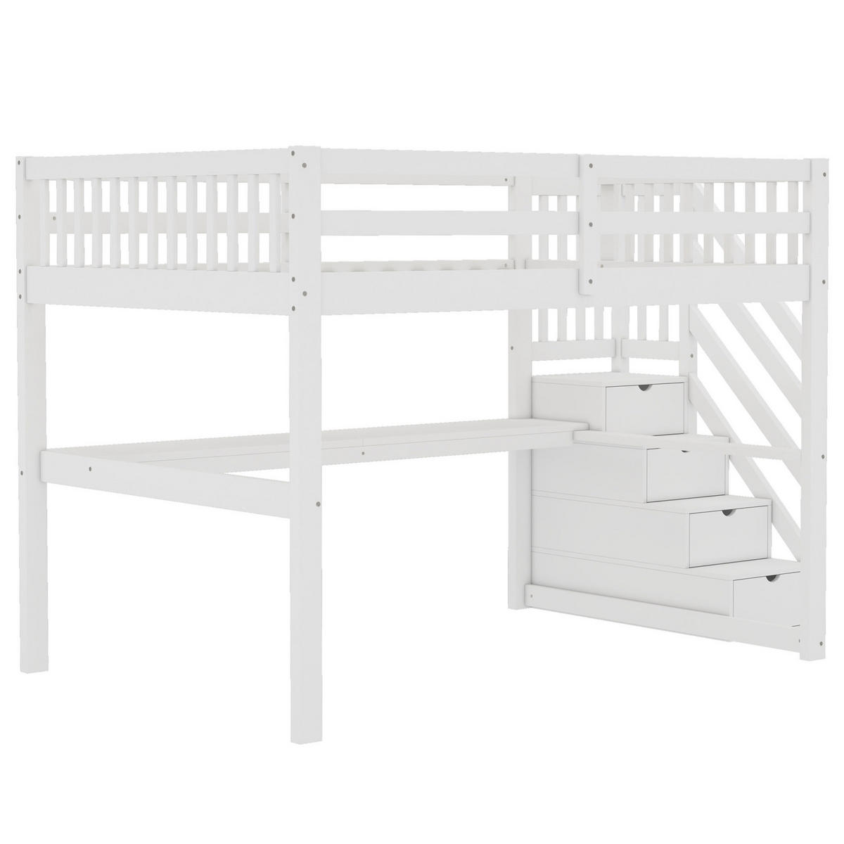 HOCHBETT 140/200 cm aus Kiefer und MDF mit Schreibtisch und Stauraum Weiß - Weiß, Holz (140/200cm) - Modenvie