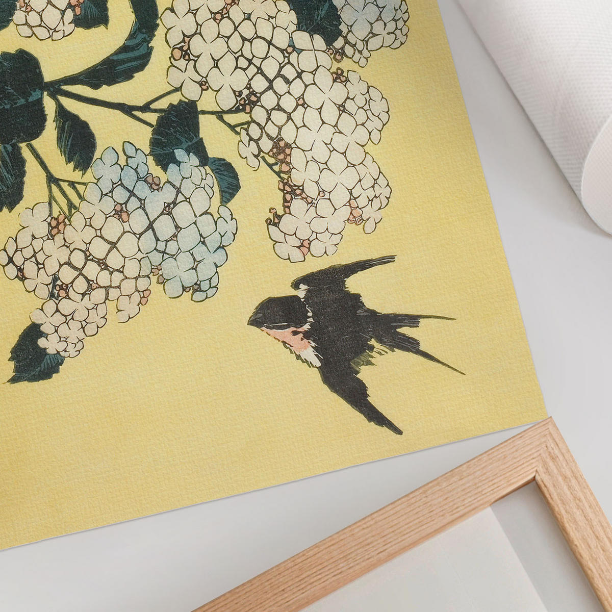 POSTER - 29x21 cm (A4) - Hokusai - Hortensie und die Schwalbe - Gelb, Textil (29.7/21/0.1cm) - TULUP