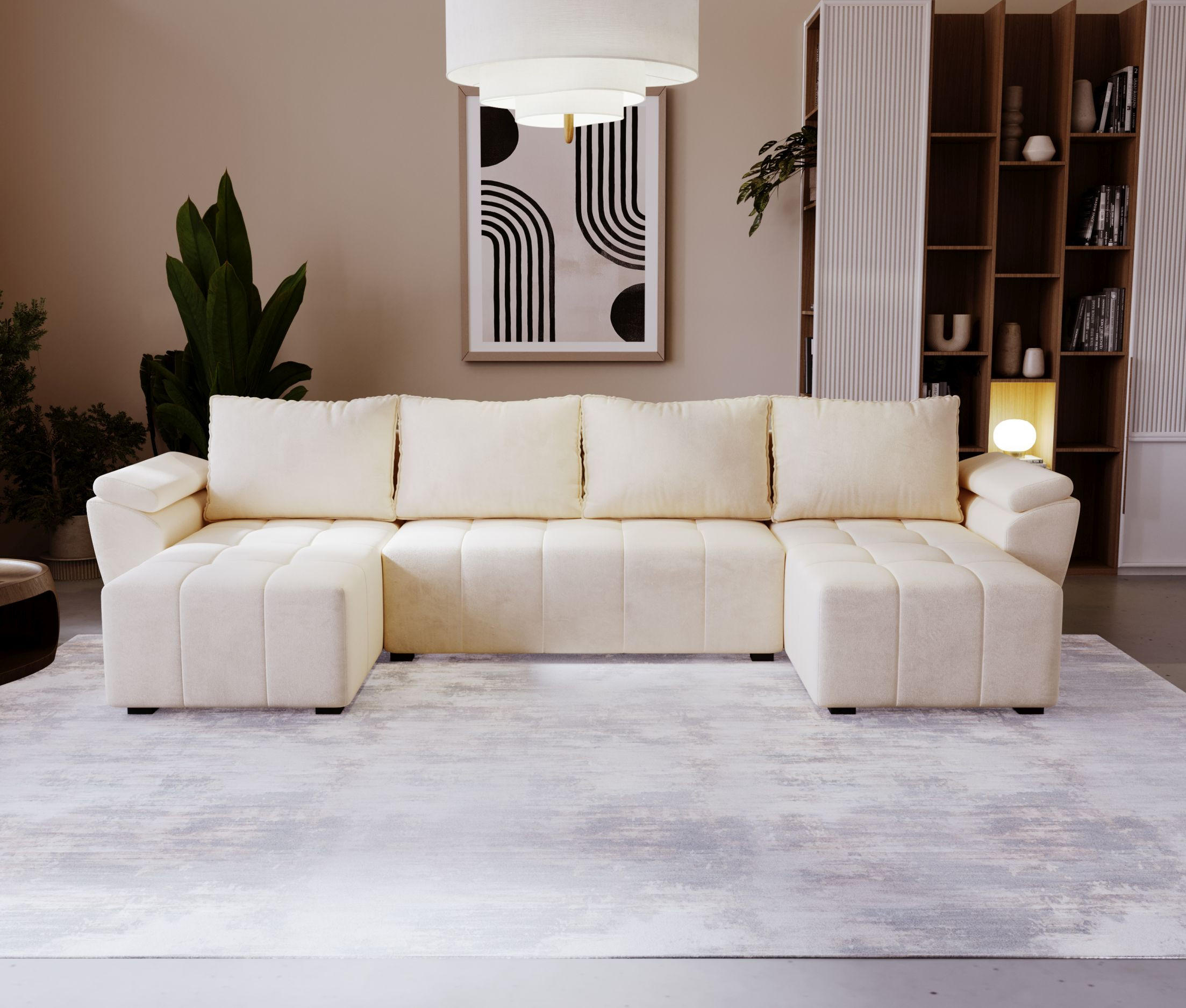 ECKSOFA ZEUS U Monolith 02 mit Schlaffunktion - Beige, Textil (305/88/140cm) - Bedante