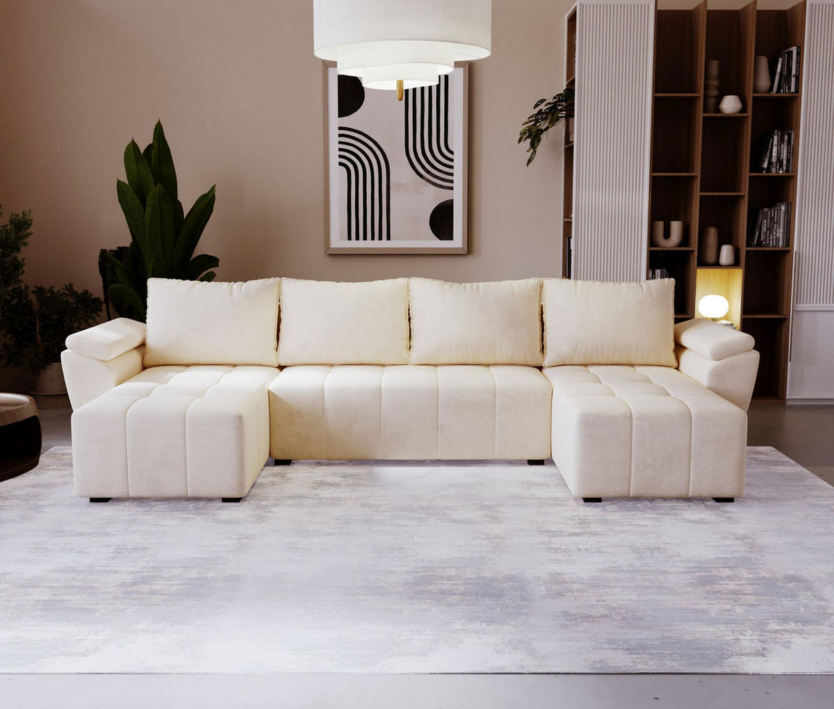 ECKSOFA ZEUS U Monolith 02 mit Schlaffunktion - Beige, Textil (305/88/140cm) - Bedante