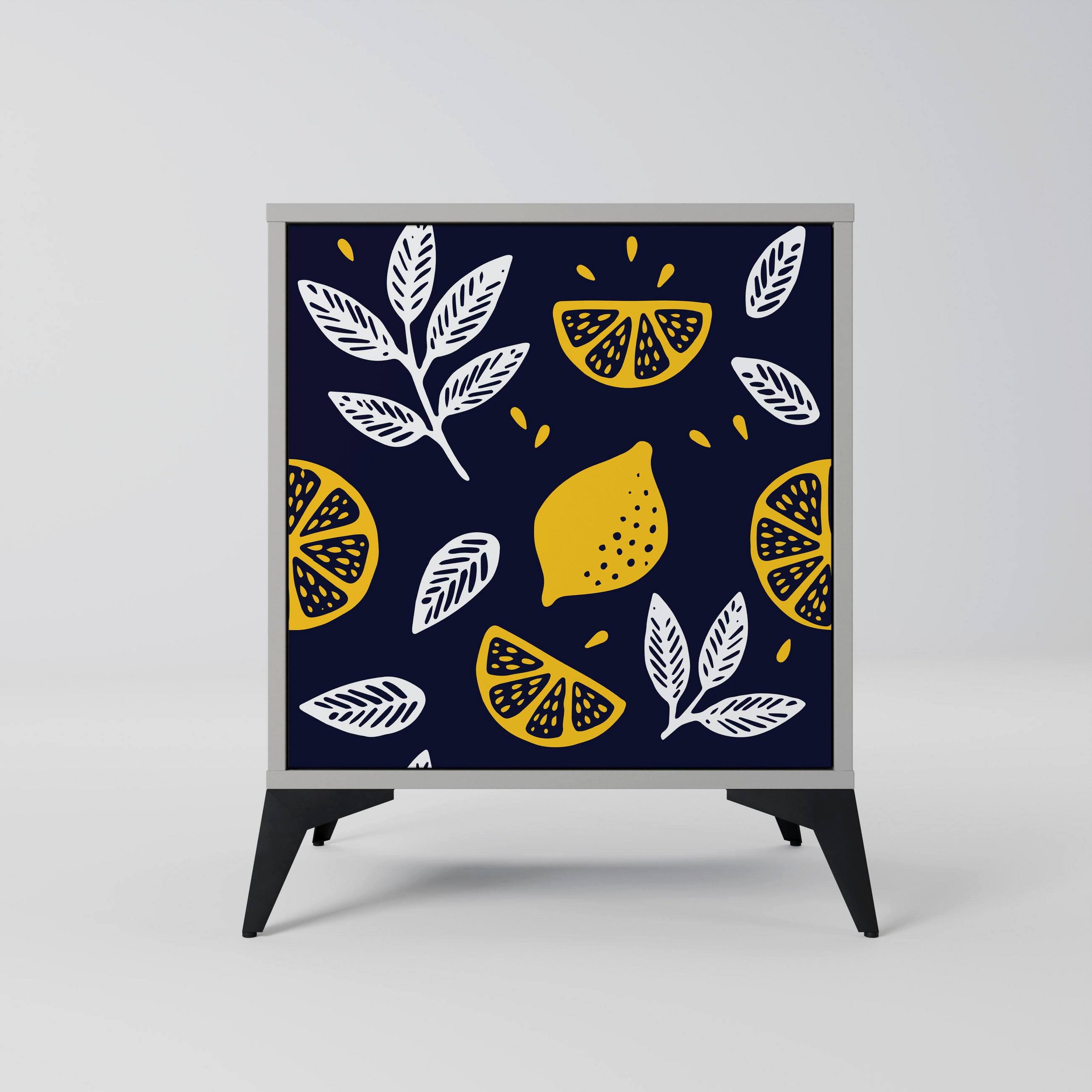 SIDEBOARD CITRUS BLACK AND WHITE, Grau, 57,5x42x70,5 cm, Schwarze Metall-Sternfüße - Multicolor/Schwarz, Holzwerkstoff/Metall (57.5/70.5/42cm) - SpaceRebels