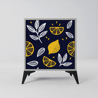 SIDEBOARD CITRUS BLACK AND WHITE, Grau, 57,5x42x70,5 cm, Schwarze Metall-Sternfüße - Multicolor/Schwarz, Holzwerkstoff/Metall (57.5/70.5/42cm) - SpaceRebels