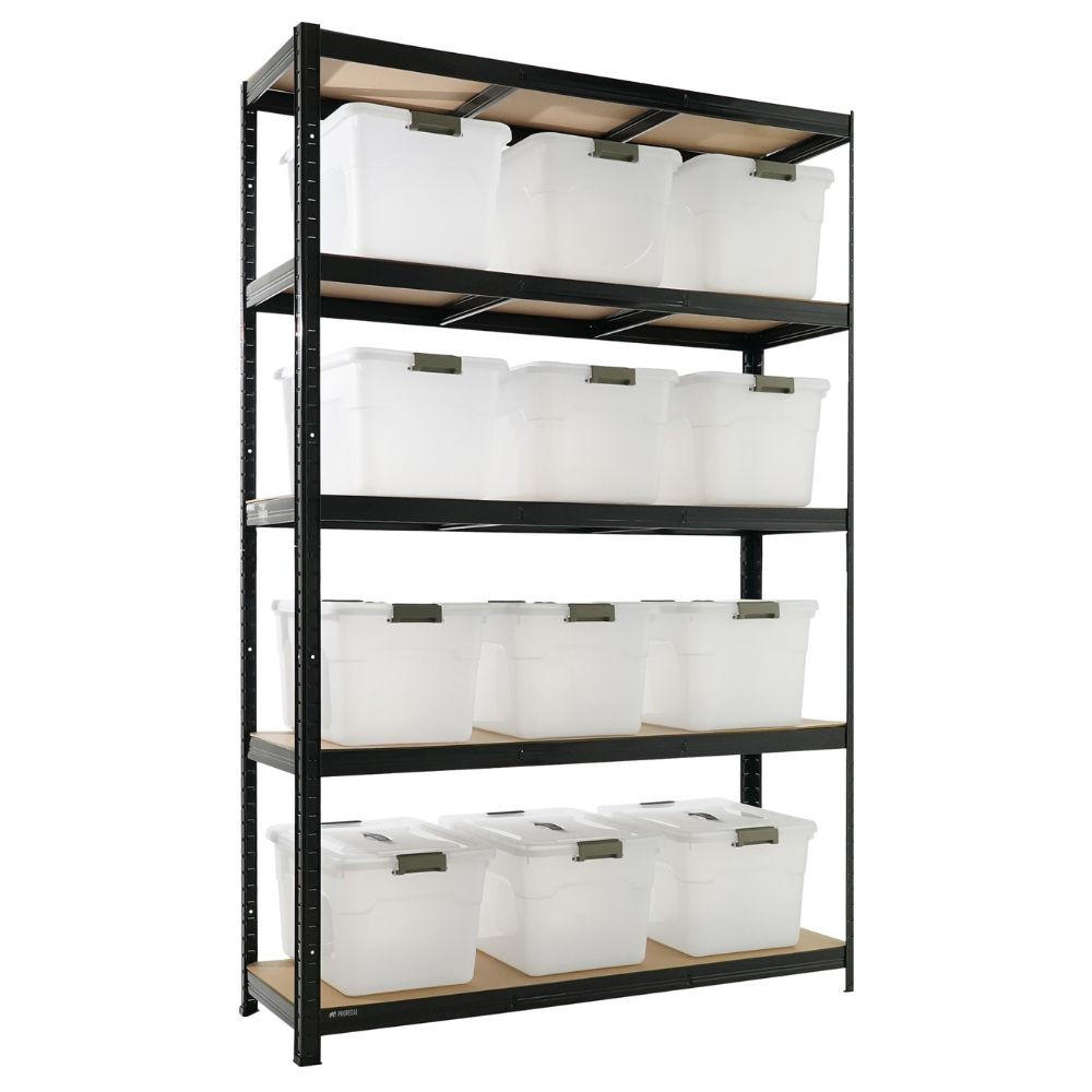 SCHWERLASTREGAL Ragnar inkl. 12x Aufbewahrungsbox 30 Liter - Schwarz, Metall (120/180/40cm) - PROREGAL