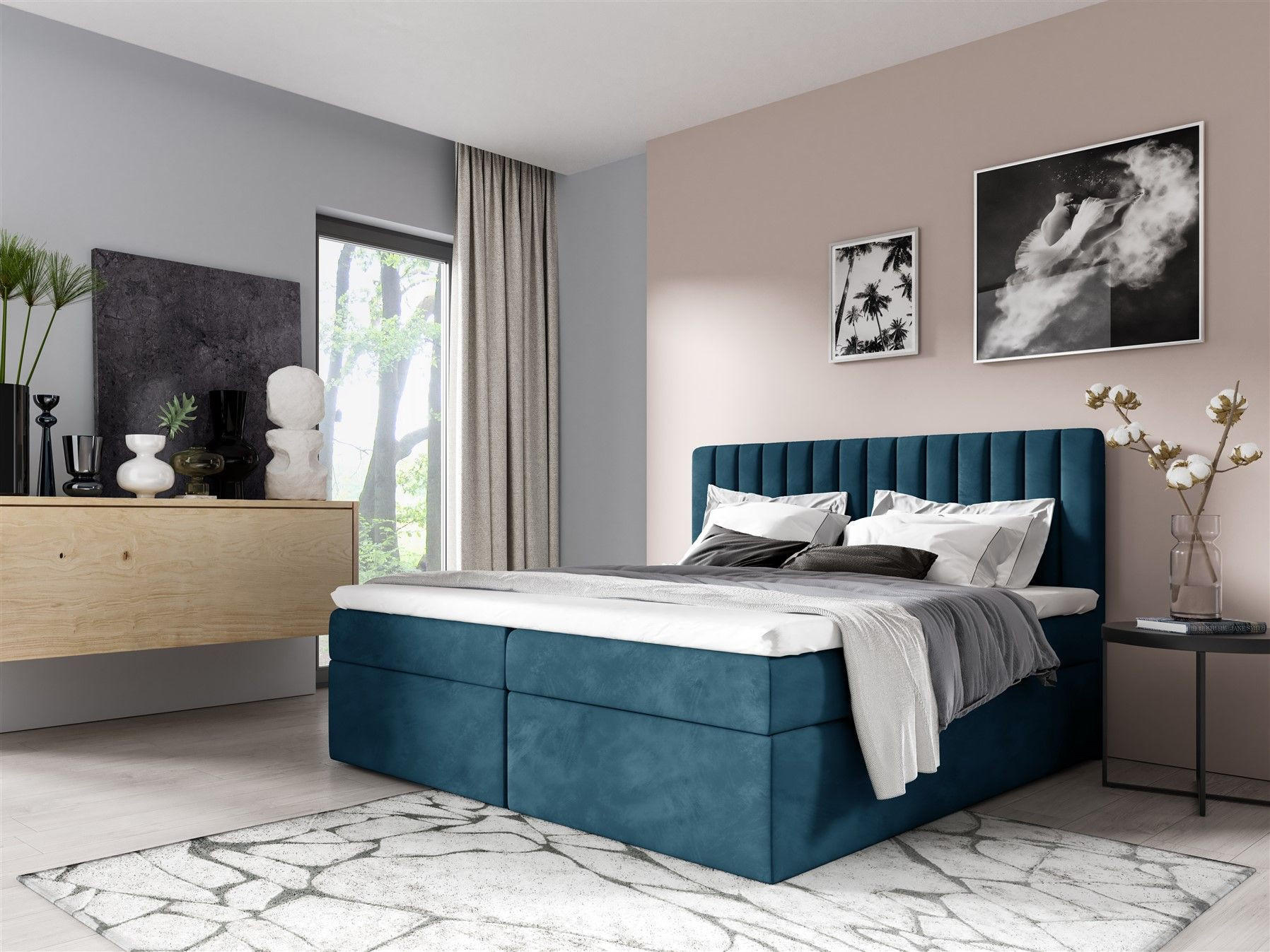 BOXBETT Linnea - Blau, Holzwerkstoff/Textil (200/220cm) - Fun Möbel
