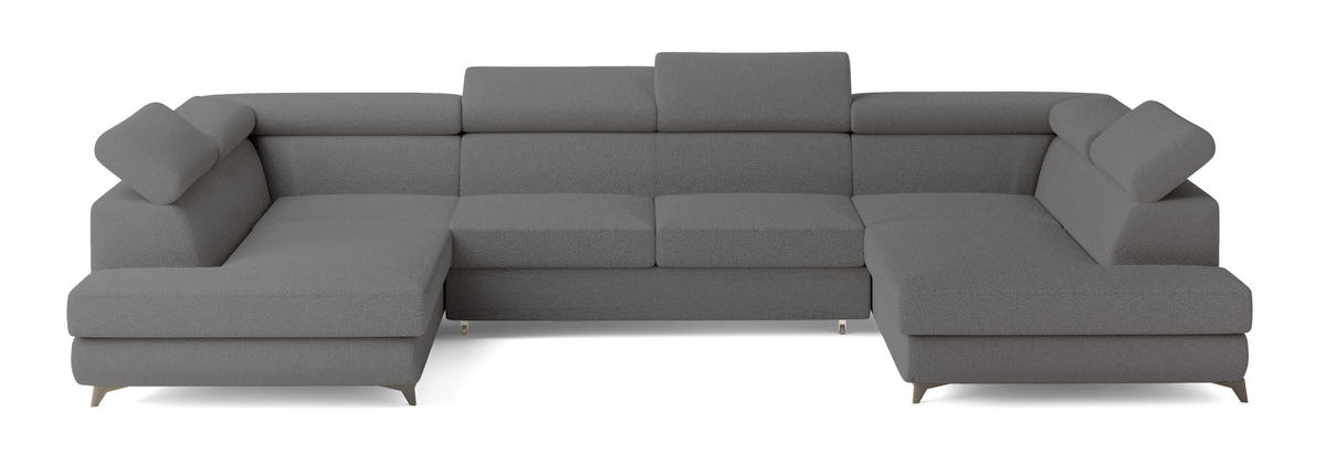 WOHNLANDSCHAFT VINTESSA Grau Boucle-Stoff mit Schlaffunktion - Grau, Holz (323/89/190cm) - MASSENO