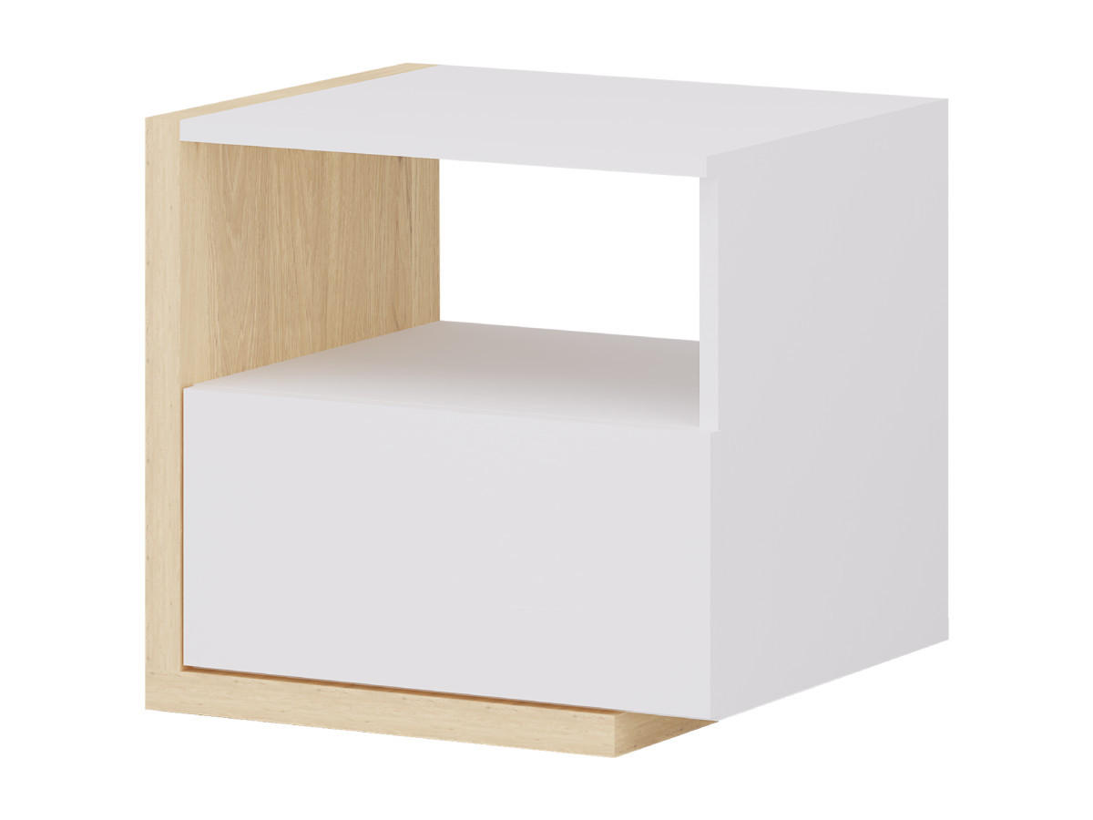 NACHTTISCH skandinavisch mit 1 Schublade & 1 Ablage - Weiß & Holzfarben - NAPOLI II - Naturfarben, Holz (39/43/46.4cm) - Vente-Unique