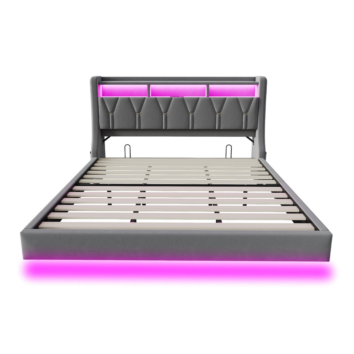 TAPECIRANI krevet 180/200 cm s LED osvjetljenjem, USB i Type-C priključcima te sklopivim uzglavljem, Siva - siva, drvni materijal (180/200cm) - Redom