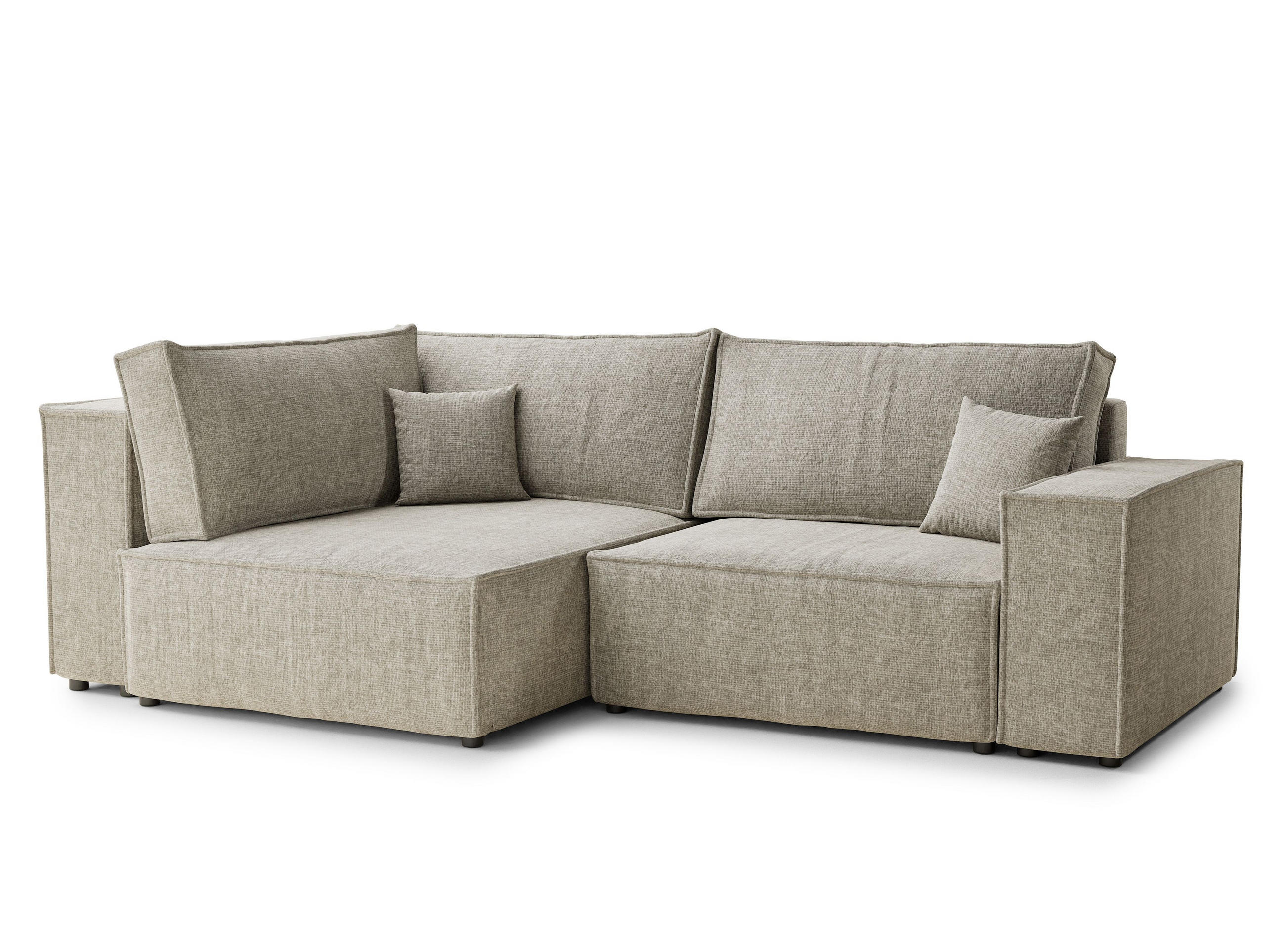 ECKSOFA MIT SCHLAFFUNKTION Tonga Hellbeige Chenille-Stoff - Beige/Schwarz, Holz/Holzwerkstoff (105/225cm) - Maison de Reve