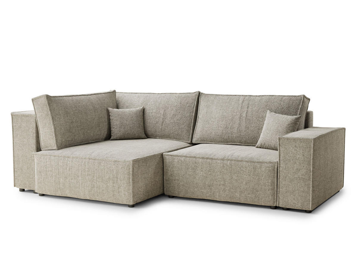 ECKSOFA MIT SCHLAFFUNKTION Tonga Hellbeige Chenille-Stoff - Beige/Schwarz, Holz/Holzwerkstoff (105/225cm) - Maison de Reve