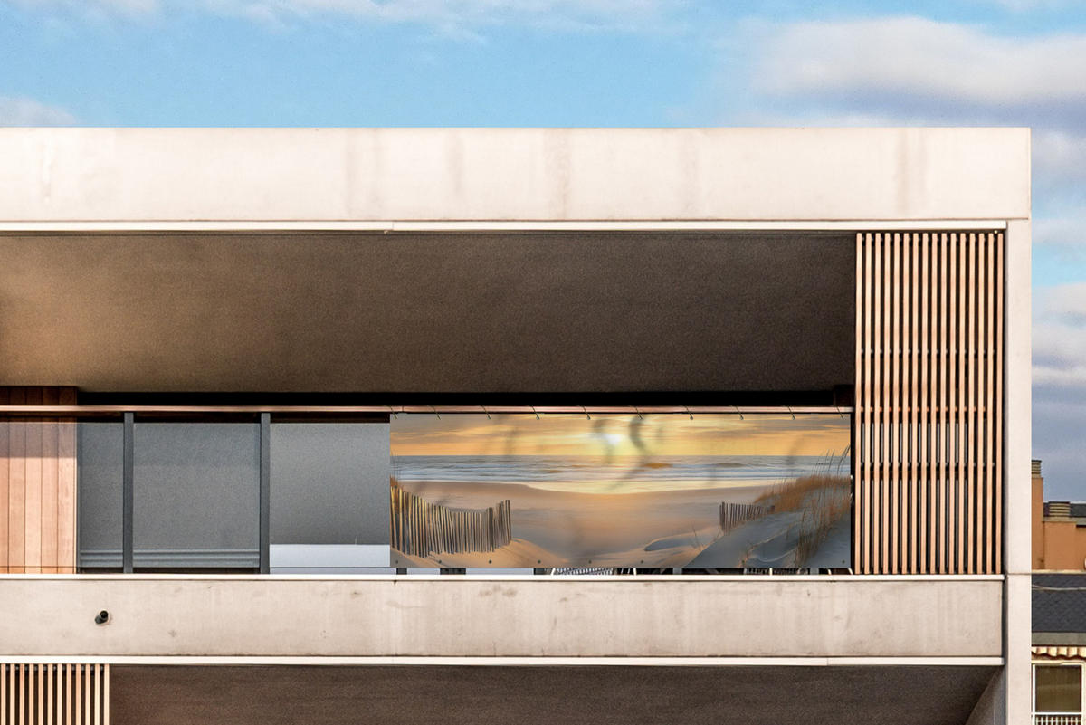 BALKON-SICHTSCHUTZ Strand - Dünen - Sonnenuntergang 300x95 cm - Sandfarben, Kunststoff (300/95cm) - MuchoWow