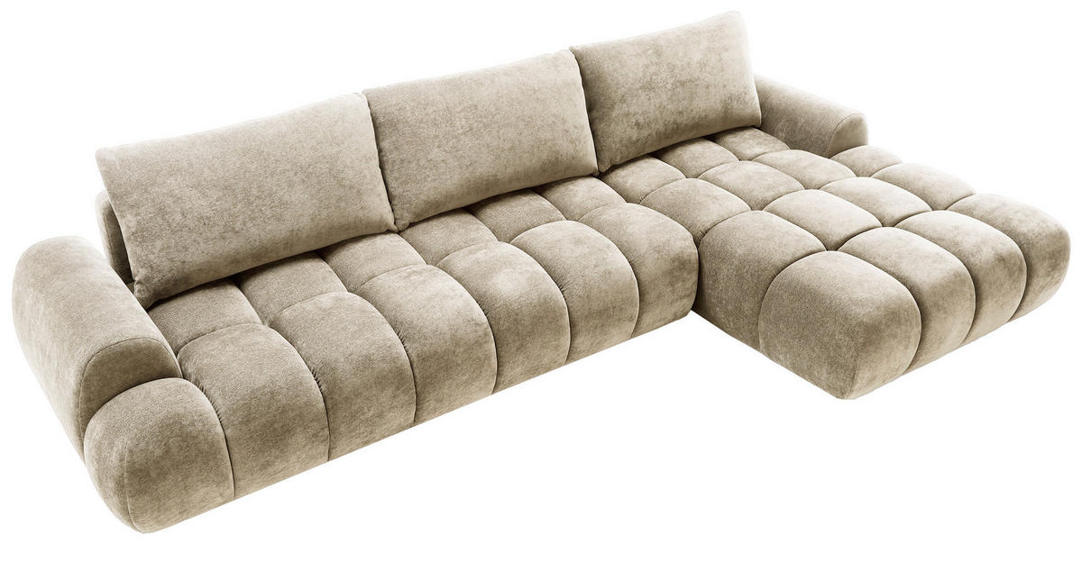 ECKSOFA 340 cm Valerio II, Schlaffunktion, Bettkasten, Rechts, Beige - Beige, Holz (177/340cm) - Emporius