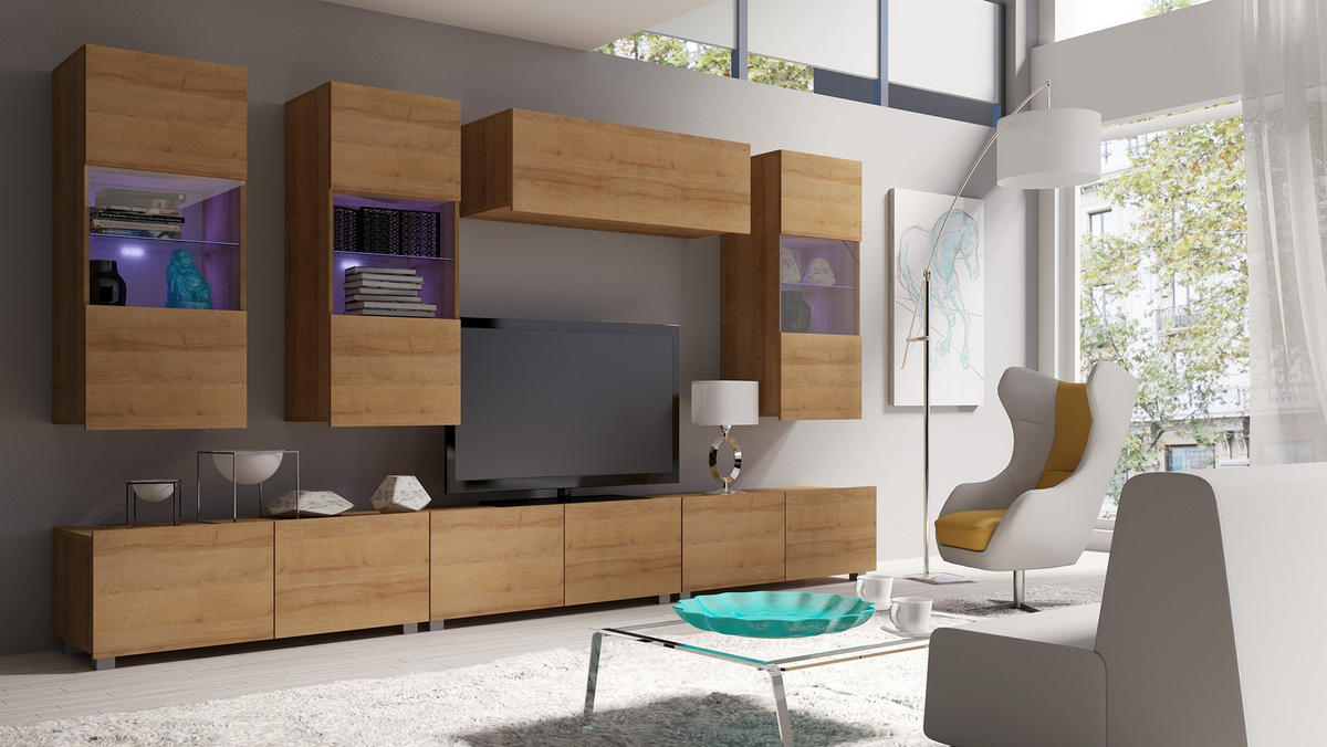 SCHRANK Bird Goldene Eiche, Breite Hängeschrank - Eichefarben, Holzwerkstoff (105/35/32cm) - Bettso