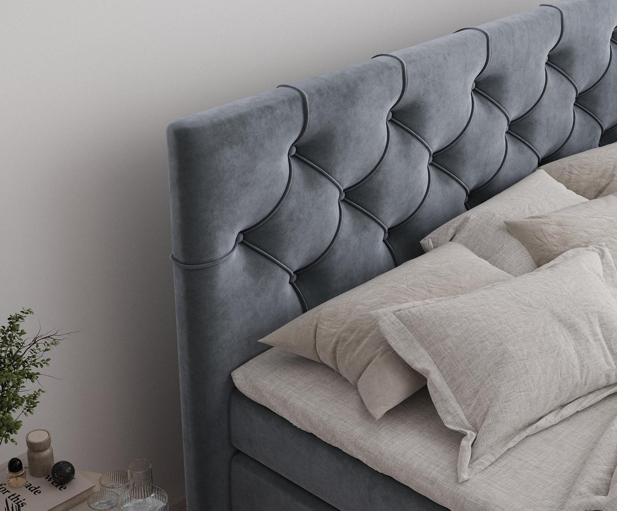 BOXSPRINGBETT Hugo Grau 140/200 cm - Schwarz/Grau, Holz/Holzwerkstoff (140/200cm) - Maison de Reve