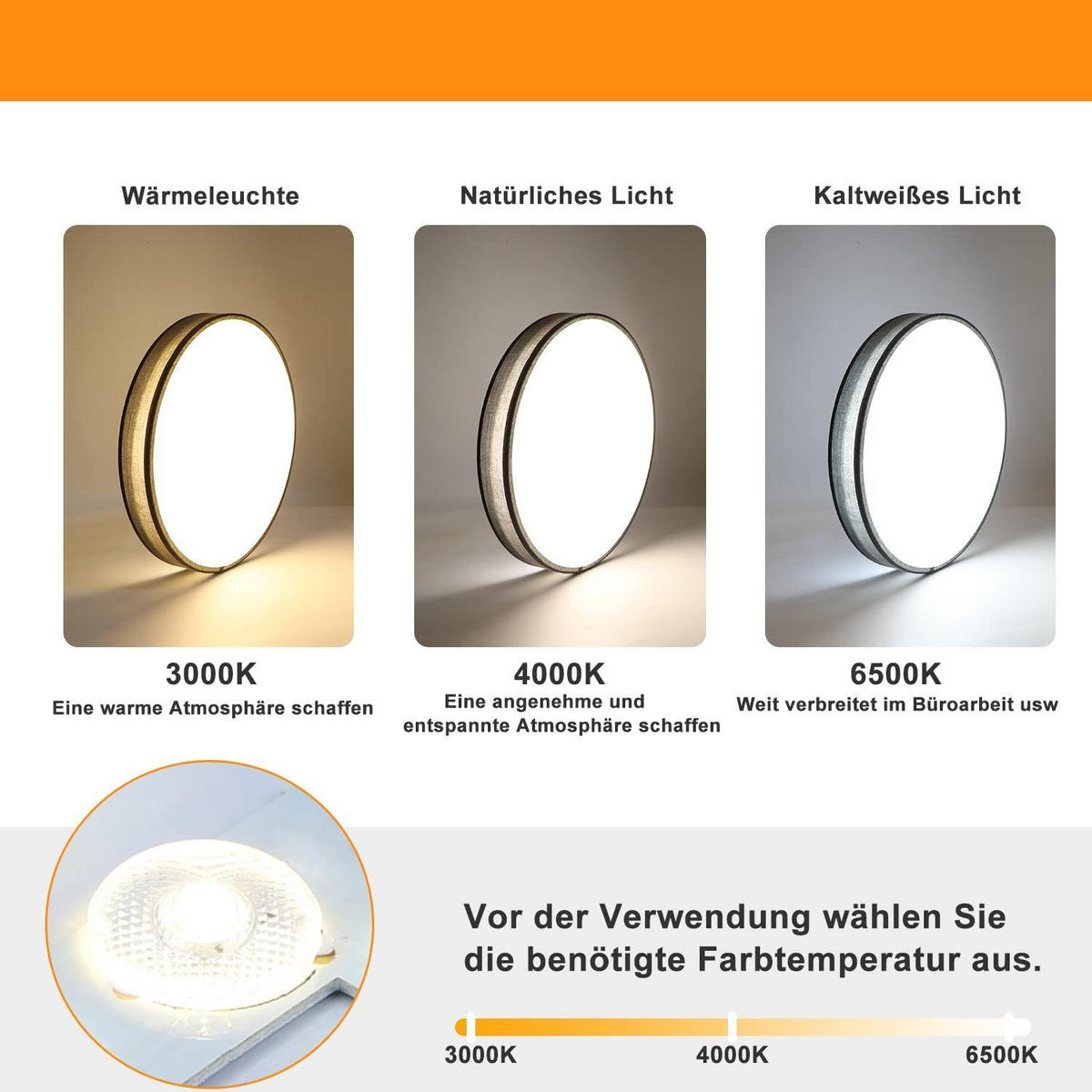 DECKENLEUCHTE LED runde Stoffschirm ‎38W Schlafzimmer Whonzimmer Ø39CM - Grau, Kunststoff (38/38/5cm) - ZMH