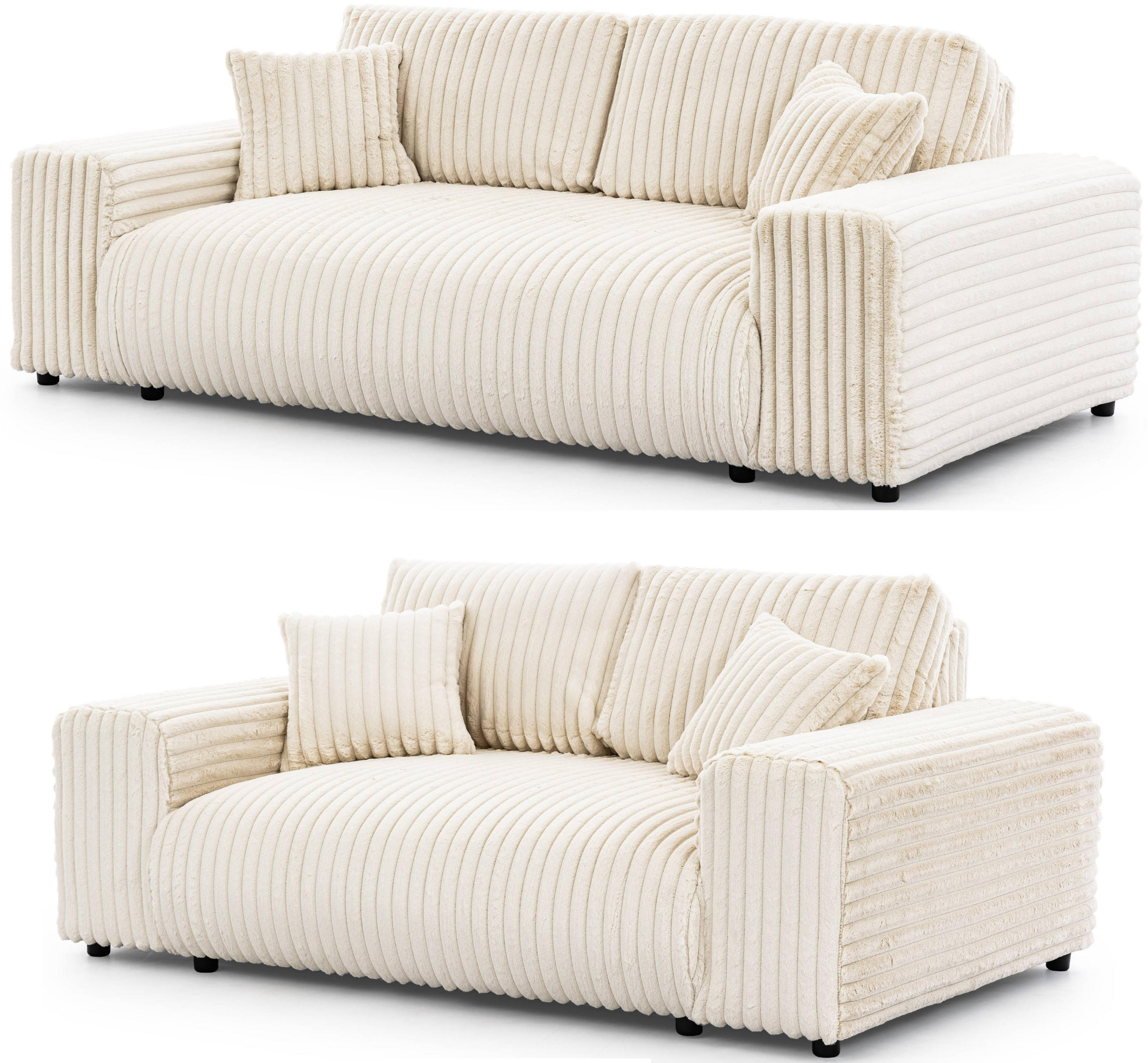 SITZGARNITUR 3+2 Mollis Hellbeige Plüschcord - Beige/Schwarz, Holz/Kunststoff (213/79/108cm) - S-Style Möbel
