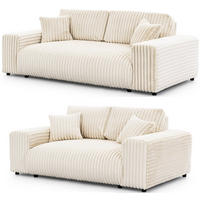SITZGARNITUR 3+2 Mollis Hellbeige Plüschcord - Beige/Schwarz, Holz/Kunststoff (213/79/108cm) - S-Style Möbel