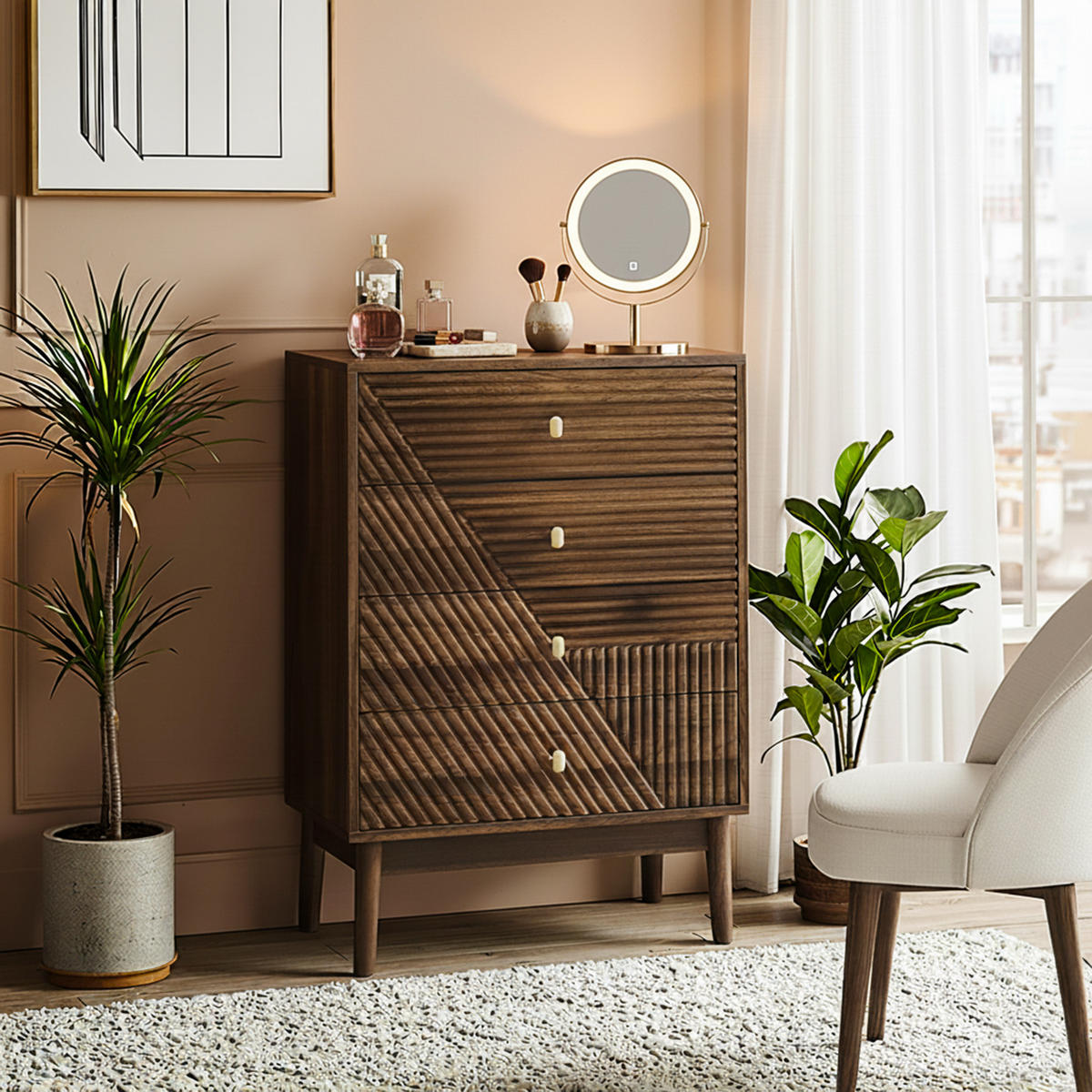 SIDEBOARD 60 cm Walnuss – Schubladenschrank mit 4 Schubladen & Massivholzbeinen Modern - Walnussfarben/Braun, Holzwerkstoff (60/90/40cm) - Urban Meuble