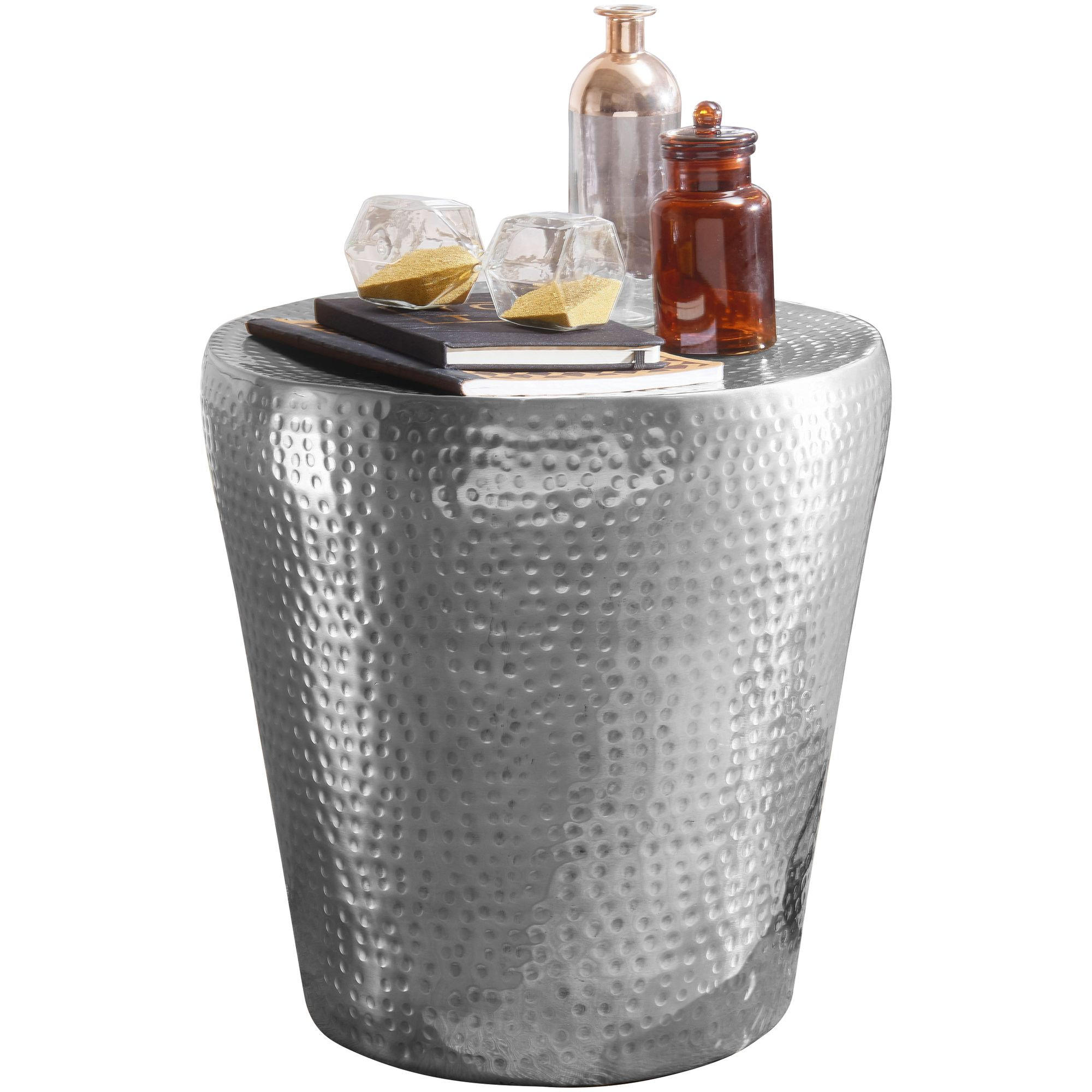 BEISTELLTISCH – Rund Silber Aluminium Hammerschlag 42 cm orientalisch - Silberfarben, Metall (41/41/41cm) - KADIMA DESIGN