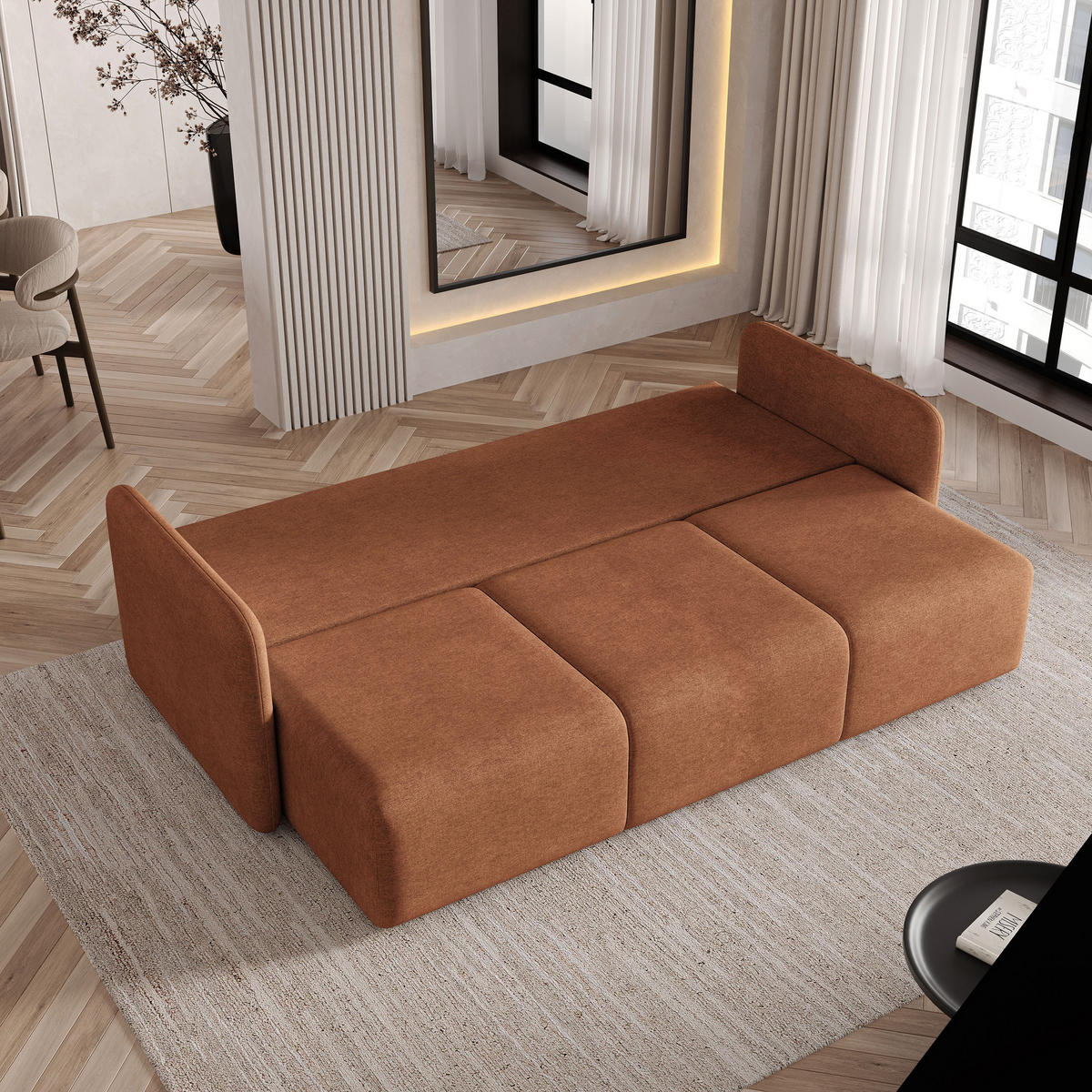 BETTSOFA SUVI III NV Orange Geflochtener Stoff mit Schlaffunktion - Orange, Textil (90/85/220cm) - MASSENO