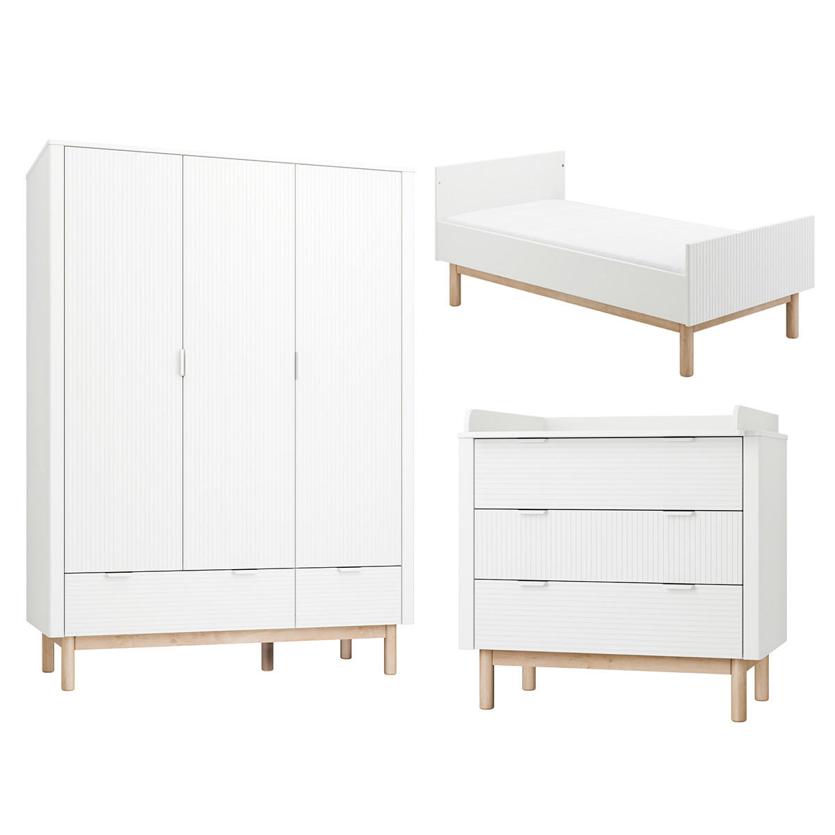 POKOJ PRO MIMINKO 3DÍLNÝ Miloo Bílá - bílá, kompozitní dřevo (143.5/87.5/75cm) - Petits-meubles