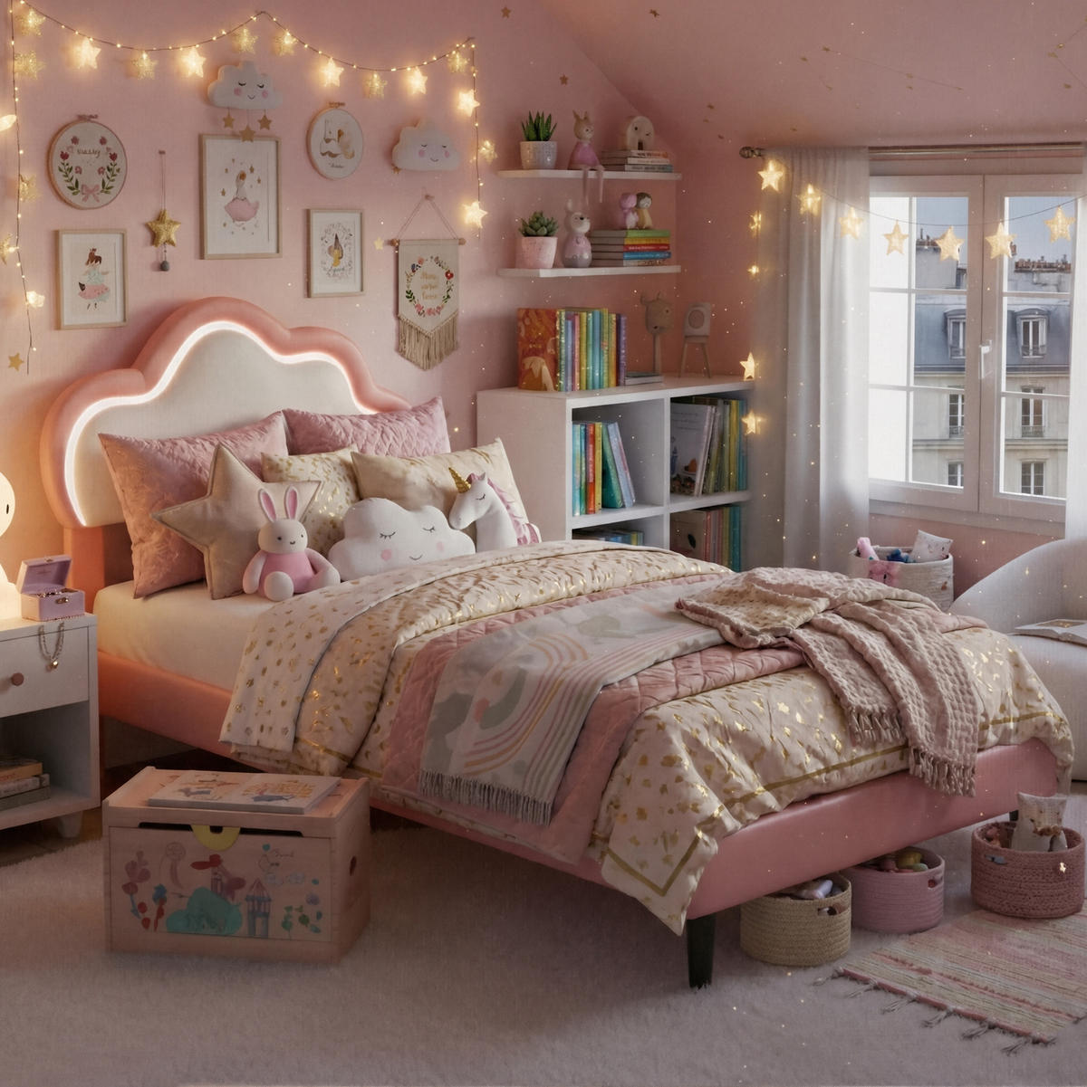 POLSTERBETT Modern mit RGB-LED & Wolken-Kopfteil 90/200 cm PU-Leder Weiß/Rosa - Pink, Textil (90/200cm) - Creahappy