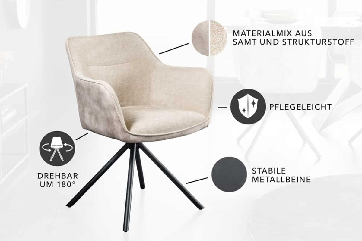 STUHL VERONA Samt Champagner 80 cm - Champagner/Schwarz, Textil/Metall (58/80/59cm) - riess-ambiente