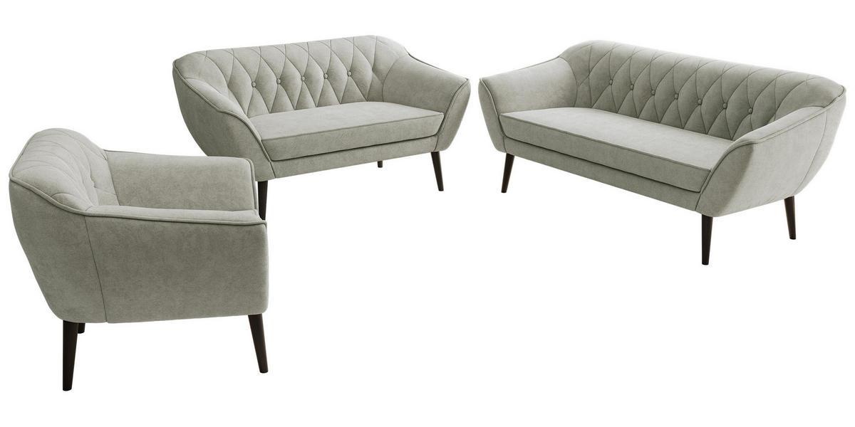 SEDACIA ZOSTAVA 3+2+1 PIRS - Svetlosivá Štruktúrovaná látka - Čierne nohy - čierna/svetlosivá, kompozitné drevo/textil (180/75/74cm) - MKS